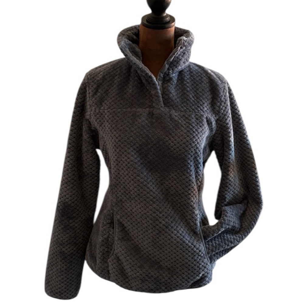 Eddie Bauer Plush Fleece Sherpa Pullover Jacket Small Blue Gray
